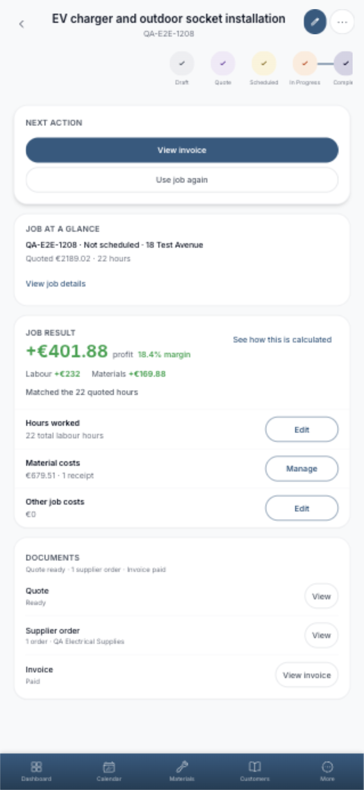 Expected and actual profit for one job in Price The Job